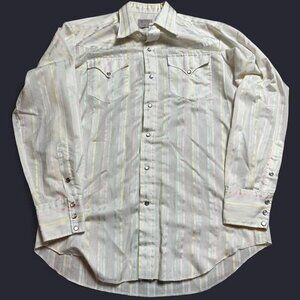 Vintage H Bar‎ C ranchwear multicolor striped pastel pearl snap western shirt XL